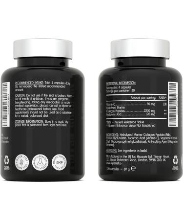 Marine Collagen Capsules 2400mg - with Hyaluronic Acid & Vitamin C - High Strength Collagen Supplements for Women & Men - 120 Capsules - Premium Collagen Complex for Skin Joints Hair - Buy Online on GoSupps.com