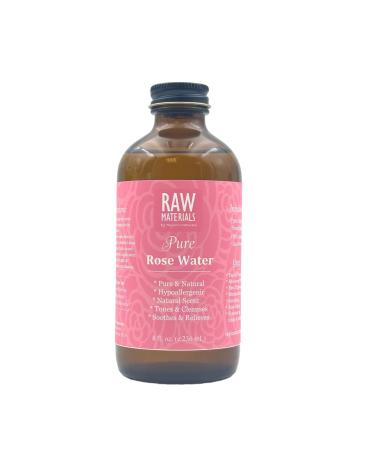 RAW MATERIALS Rose Water - Pure Organic Hydrosol Rose Water Mist Hydrating Facial Toner - Face Body Hair - Vegan Beauty Skincare - Various Sizes in Glass Bottles (8oz) 8 Fl Oz (Pack of 1)