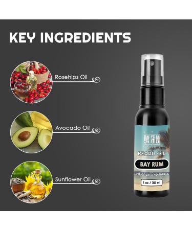 Natural Beard Oil - Moisturizing & Grooming | Eliminate Beardruff & Dry Skin | Bay Rum - 1 Oz - Buy Online on GoSupps.com