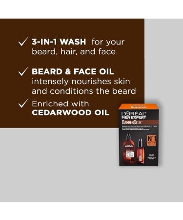 L'Oreal Paris Men Expert Barberclub Kit with Beard Oil 3 in 1 Face Wash beard Wash and Shampoo for Men with Cedarwood Essential Oil Full Size Products 2 Count Beard Oil + 3-in-1 Wash Kit - 2 Count - Buy Online on GoSupps.com