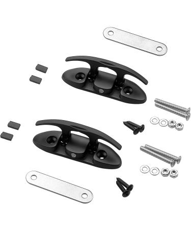 Stainless Steel Folding Cleat 4-1/2 Inch Black - Set of 2 | Marine Dock Cleats with Fasteners and Back Plates - Buy Online on GoSupps.com