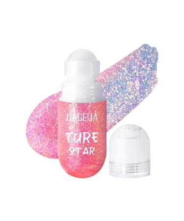 Pheral roll-on body glitter gel Mermaid Makeup Festival Rave Accessories Glitter Face Paint Hologrographic Hair Glitter Gel Sparkle Body Shimmer Halloween Makeup for Rave Party (06 Pink)