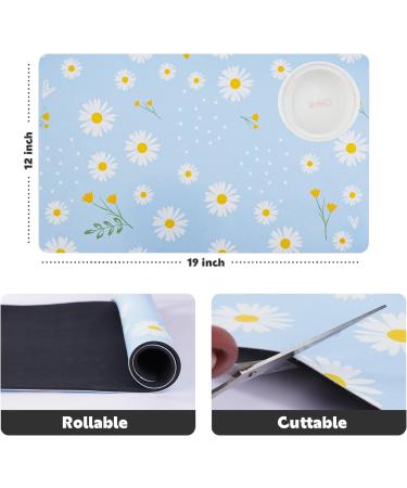 Solday Pet Food Mat for Dogs & Cats - 50x30 cm Waterproof Silicone Bowl Pad Non-Slip Daisy Pattern (Blue) - Buy Online on GoSupps.com