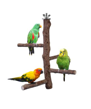 Filhome Bird Perch Stand Toy, Natural Wood Parrot Perch Bird Cage Branch Perch Accessories for Parakeets Cockatiels Conures Macaws Finches Love Birds M: 10" Length