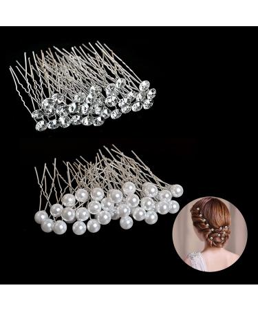 Wedding hairpins Tuoco 80 PCs hairpins with crystal pearl flowers bride hair jewelry U-shaped hair needle hair accessories accessories for bridal hairstyle and bride-brewing free hair (4 style) (80pcs) (2)