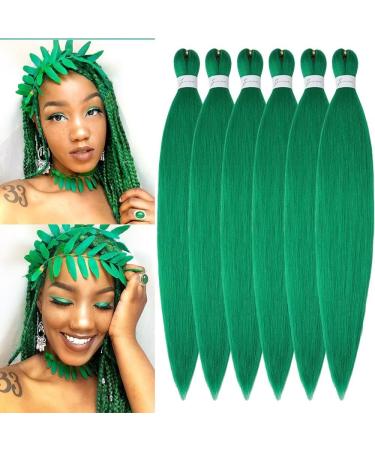 YDDM Pre Stretched Braiding Hair Extensions 20 inch 6packs Extensions Kunsthaar Braids Green Hair extension Art hair for braid Extension for Braids Jumbo Braids Hair (20 inches Green#) 50.8cm-20 inches (6 Pack) Green#