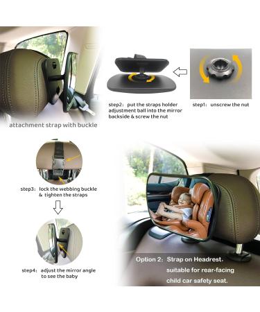 Baby Car Mirror - Rear View Mirror for Back Seat | Wide Convex Frostproof with Suction Cups & Straps - Safe Child Observation - Buy Online on GoSupps.com