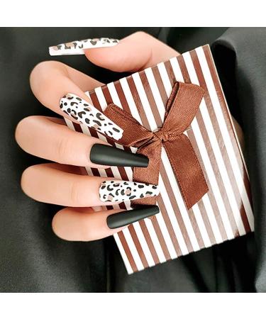 Sethain Matte Ballerina False Nails - Black Full Cover Coffin Press-On Nails for Women & Girls - Long-Lasting & Stylish - Buy Online on GoSupps.com