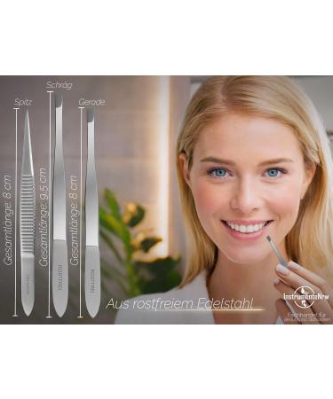 Premium Hair Plucking Tweezers Set of 3 Slanted Pointed & Straight Head Stainless Steel 8 cm for Precision Grooming - Buy Online on GoSupps.com
