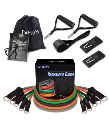 TheFitLife Exercise Resistance Bands with Handles - 5 Fitness Workout Bands Stackable up to 110/150/200/250/300 lbs Training Tubes with Large Handles Ankle Straps Door Anchor Carry Bag 250lbs