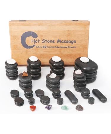 Master Massage Hot Stone Basalt Stone Set - 60 Pieces of 100% Natural Stones in Decorative Bamboo Box for Relaxation Therapy - Buy Online on GoSupps.com