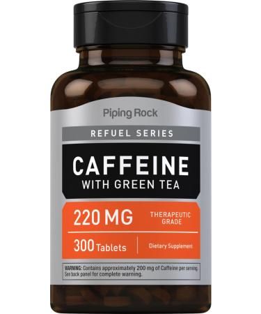 Piping Rock Caffeine Pills 220mg | 300 Tablets | Plus Green Tea | Pharmaceutical Grade | Non-GMO Gluten Free Supplement