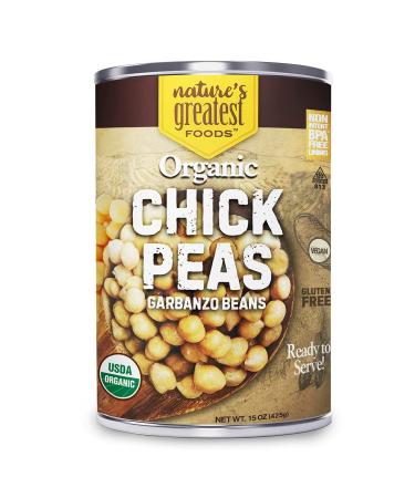 Organic Canned Chickpeas (Garbanzo Beans) - 12-Pack, 15 Ounce - Ready To Serve - GMO-Free, Kosher - Nature's Greatest Foods