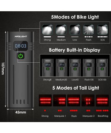 KASLIGHT USB Rechargeable Bike Light | 8 LED Front and Back | 10000mAh | Digital Display | 5 Modes | 18+ Hrs Runtime - Buy Online on GoSupps.com