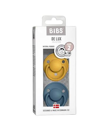 BIBSE de Lux Schnuller 2-Pack | BPA-Free Cherry Shape Nipple | Natural Rubber/Latex | 6-18 Months | Mustard/Petrol | Made in Denmark - Buy Online on GoSupps.com