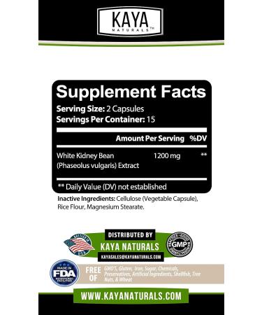 Kaya Naturals White Kidney Bean Carb Blocking Supplement - 100% Pure Fat Absorber - Supports Weight Management & Metabolism - Clinically Tested - 60 Capsules - Buy Online on GoSupps.com