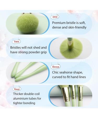 11pcs Professional Makeup Brushes Set with PU Leather Bag - Green | Premium Synthetic Powder Blush Contour Eyeshadows Brushes for Face & Eyebrows - Buy Online on GoSupps.com