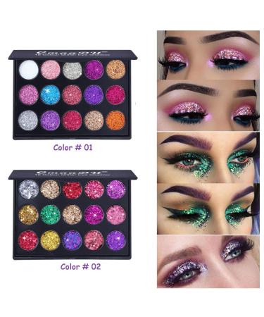 GL-TURELIFES 15 Colors Chunky Glitter Palette | Waterproof Pressed Glitter Eyeshadow for Dance Party & Festival Makeup (#02) - Buy Online on GoSupps.com