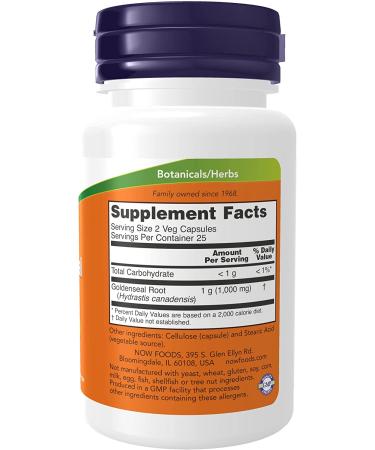 NOW Supplements Goldenseal Root 500mg Herbal Supplement - 50 Veg Capsules - Buy Online on GoSupps.com