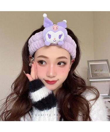 Ocroyea Kawaii Women Face Wash Headband Wristband Set - Cute Cartoon Spa Headband for Makeup and Skincare - Purple - Buy Online on GoSupps.com