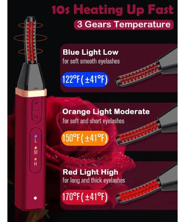 Heated Eyelash Curler USB Rechargeable Electric Eyelash Curler for Quick Natural Curling Long-Lasting Eyelashes Curl Tool Valentine's Gifts for Women (Heated Eyelash Curlers Rose Red) wml-c rose red - Buy Online on GoSupps.com