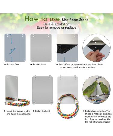BWOGUE 7 Inch Bird Mirror with Rope Perch for Cage - Bird Swing and Toy for Cockatiel, Parakeet, Conure - Medium Size 7.1 x 5.1 - Buy Online on GoSupps.com