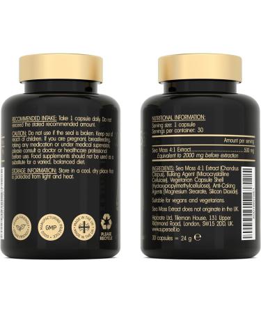 Sea Moss Capsules High Strength - Wildcrafted Irish Sea Moss Tablets - 30 Capsules One a Day - 2000mg Sea Moss Capsule - North Atlantic Seamoss Supplement - Vegan & UK Made 30 count (Pack of 1) - Buy Online on GoSupps.com