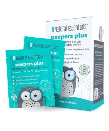 Peepers Plus Advanced Eyelid Wipes by Natural Essentials  Eyelash & Eye Wipes for Daily Use  Hydrating & Moisturizing Hyaluronic Acid & Tea Tree Oil Soothes Allergy Conditions  Red Eyes  Dry Eyes  Blepharitis & Conjuncti...