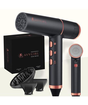 1800W Super Power 110 000RPM Hair Blow Dryer BLDC/Travel Brushless Direct Current Motor Small Lightweight 20x Faster Drying Black Rose Gold Gift