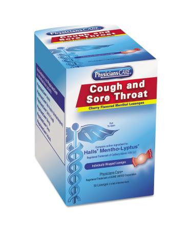PhysiciansCare 90306 Cough and Sore Throat Cherry Menthol Lozenges 50 Individually Wrapped per Box