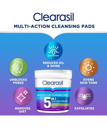 Clearasil 5-In-1 Ultra Cleansing Salicylic Acid Pads Face Exfoliating For Acne Prone Skin Unblock Pores Reduces Blackheads Pimples & Excess Oil Everyday Spot Prevention Pack of 65 Unscented 65 count (Pack of 1) - Buy Online on GoSupps.com