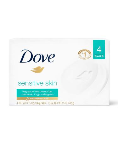 Dove Beauty Bar Soap Sensitive Skin Fragrance Free 4 Bars 3.75 oz (106 g) Each