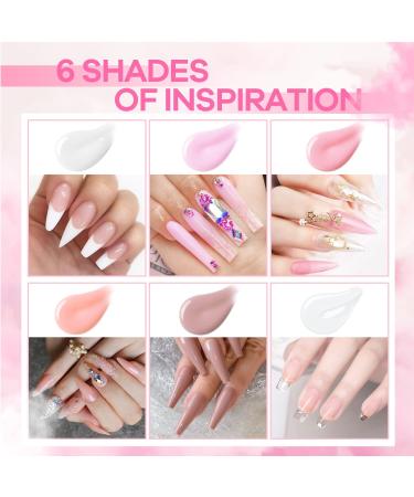 Modelones Poly Nail Gel Kit with 48W LED Nail Lamp - 6 Nude Pink Colors, Slip Solution, Rhinestones, Glitters - Manicure Starter Kit for Women - Buy Online on GoSupps.com