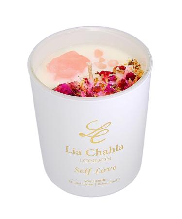 LIA CHAHLA LONDON Luxury 'Self Love' Rose Quartz Candle 10 oz Scented English Rose Candle Gift for Women Infused with Essential Oils (Self Love/Rose - Rose Quartz 10 Oz) Self Love / Rose - Rose Quartz 10 Oz