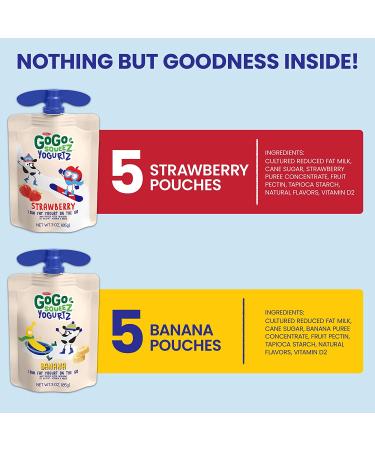 GoGo squeeZ YogurtZ Variety Pack - Strawberry Banana 3 oz. (10 Pouches) | Real Yogurt & Fruit Kids Snacks | Pantry Friendly, No Fridge Needed | Kosher Certified - Buy Online on GoSupps.com