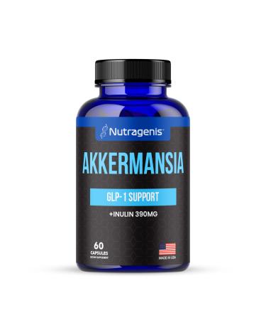 Nutragenis Akkermansia Muciniphila Probiotic 1 Billion AFU with 390 mg Inulin Prebiotic Fiber 60 Capsules 2-Month Supply Gut Health & Metabolism Support Daily Probiotic for Men & Women