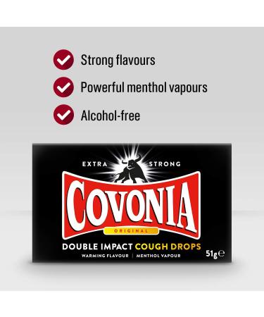Covonia Double Impact Cough Drops Original 51g Extra Strong Warming Flavour and Menthol Vapour (Pack of 2) - Buy Online on GoSupps.com