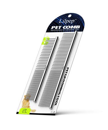 Pet steel comb grooming comb, double-sided stainless steel dog comb, available in 2 different sizes, Lilpep is used for cleaning and massage, grooming, removing tangles, suitable for pet cats and dogs