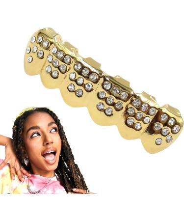 Gold Plated Hiphop Tooth Grillz Caps with Rhinestones Gold Plated Grillz Teeth - Copper Plated Gold Tooth Caps for Cosplay Costumes Portable Mouth Grillz Lower Teeth - Buy Online on GoSupps.com