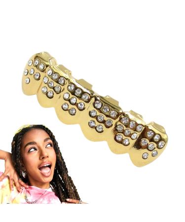 Hip-hop Teeth Grills Gold Tooth Grillz Shimmering Rhinestone Hip-Hop Grillz Gold-Plated Cosplay Tooth Accessories Portable Grillz for Teeth Costume Tooth Jewelry Teeth Caps lower teeth