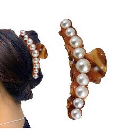 Hair Pearls Claw Clips | Strong Hold Jaw Clips Hair Barrette Clamps Long Jaw Clips Barrettes Fancy Pearl Hair Accessories For Women Girls Styling