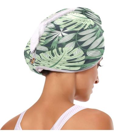 Tropical Leaves Dry Hair Cap & Quick Drying Towel Set - Super Absorbent Soft Comfortable | 2 Piece with Button Headband - Perfect for All Hair Types - Buy Online on GoSupps.com