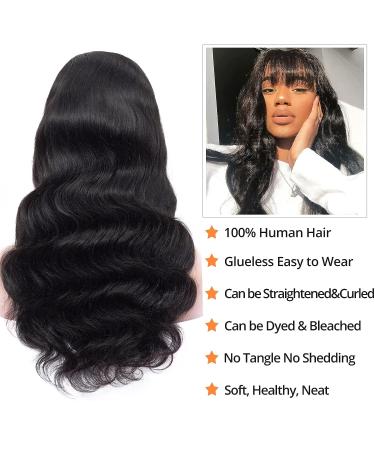 20 Inch Body Wave Wig with Bangs for Black Women - 150% Density Brazilian Virgin Human Hair None Lace Front Wig - Natural Color - Buy Online on GoSupps.com