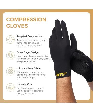 Compression Gloves for Pain Relief | Copper Infused Arthritis Gloves for Women & Men | Full Finger Supportive Therapy Gloves - Large - Buy Online on GoSupps.com