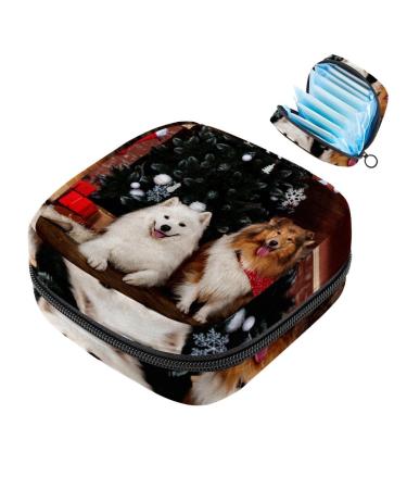 Christmas Puppy Dog Napkin Storage Bag Portable Zippered Napkin Pouch for Teen Girls Women Ladies
