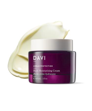DAVI Rich Moisturizing Cream with Blue Light Protection | Daily Hydrating Face Moisturizer for Dry Skin | Anti-Aging | All Natural | Non-GMO | Paraben-Free | Cruelty-Free | 2.0 Fl Oz Jar