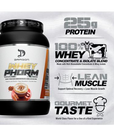 Buy DRAGON PHARMA Whey Protein Blend - Fast Absorption Gluten-Free 25g Protein per Serving - Great Tasting Cappuccino - 100% Whey for Maximum Recovery - Buy Online on GoSupps.com