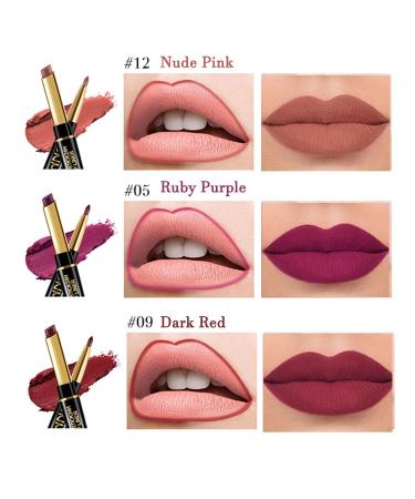 3 Pcs Matte Lipstick & Lip Liner Set - Long Lasting Waterproof Dark Ruby & Deep Red Crayons for Women - DNM 24 Hour Lip Kit - Buy Online on GoSupps.com