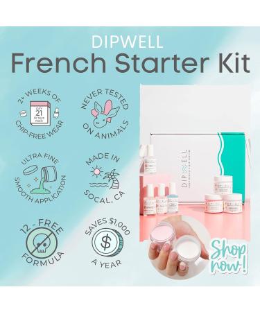 DipWell Nails Starter Dip Powder Nail Kit - French Set with Bond, Base, Activator, Sealer, Brush Softener + 3 Powder Jars - Buy Online on GoSupps.com
