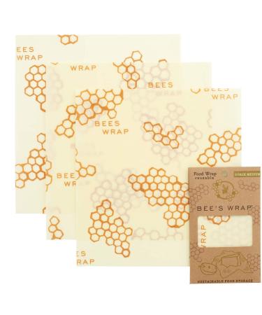 Bee's Wrap - Medium 3 Pack - Made in The USA with Certified Organic Cotton - Plastic and Silicone Free - Reusable Eco-Friendly Beeswax Food Wraps - Medium (10" x 11")